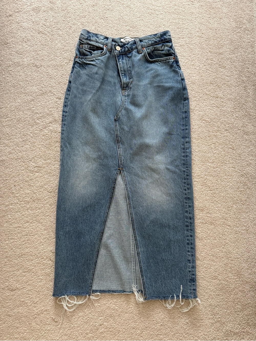 Reformation Blue Denim Midi Skirt with Front Slit